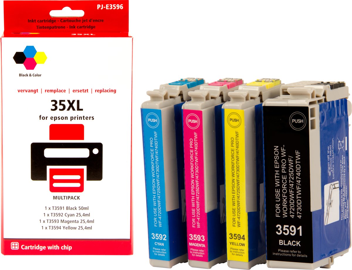 Epson T35 (4-pack) inktcartridge |Zwart|Cyaan|Magenta|Geel| - Pixeljet